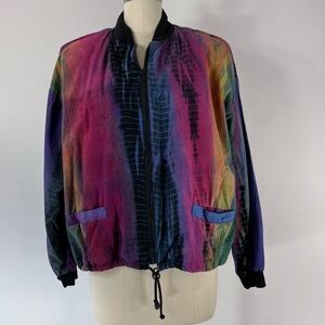 VINTAGE Cotton Tie Dye Full Zip Lightweight Jacket Vintage Womens Size Medium